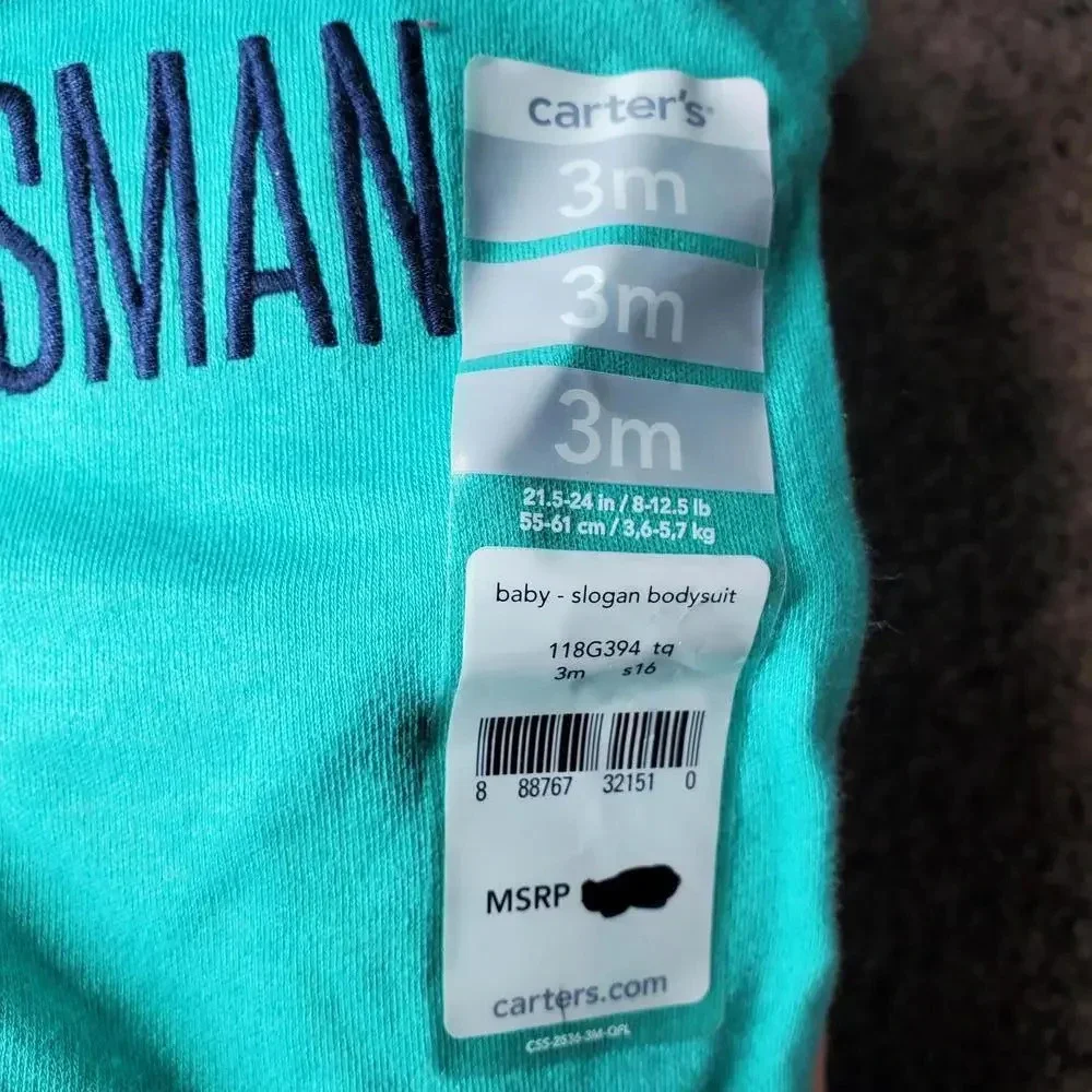 NWT Carter's Baby Boys Ladies Man Bodysuit Green Size 3 months